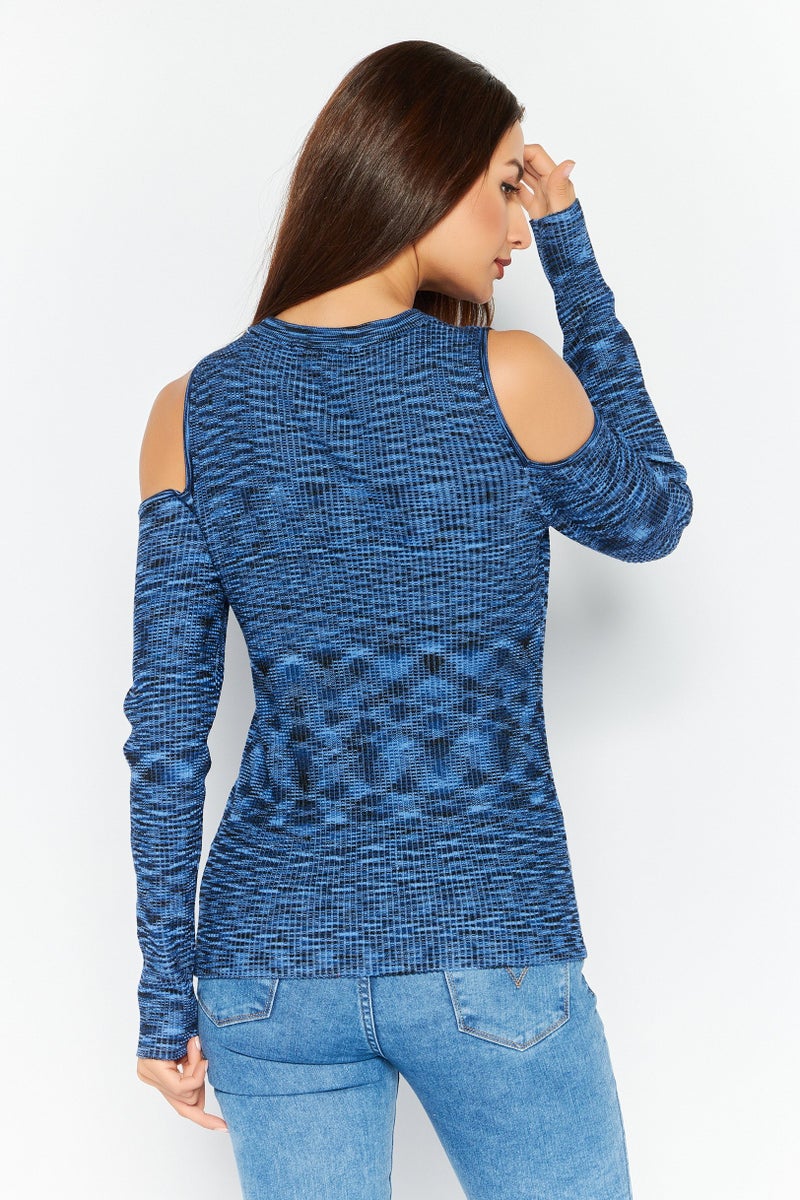 INC Women Round Neck Space Dye Print Sweatshirt, Blue Combo - Image 2